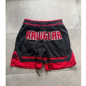 Rawgear Mens Mesh Basketball Shorts Black Red Embroidered Logo Size Medium